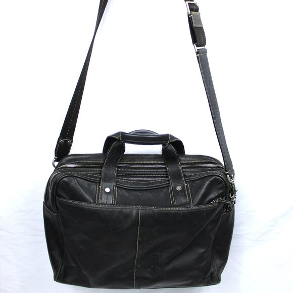 Vintage COACH Soft Sided Black Leather Transatlantic Briefcase Messenger Bag - Picture 1 of 11